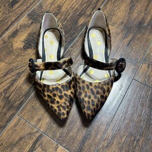 Boden Evie Pointed Toe Flat Cheetah Leopard Calf Hair Size 39 Office Business